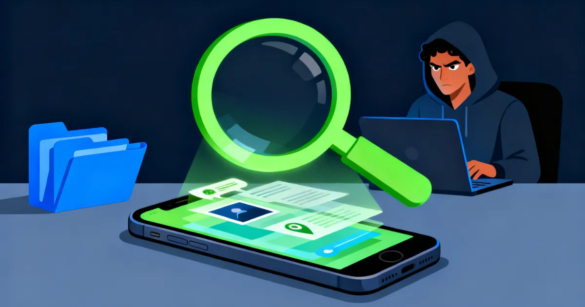 Magnifying glass revealing hidden phone data layers — digital investigation guide