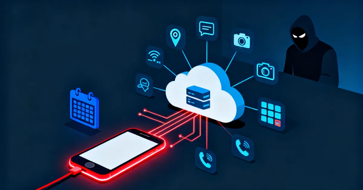 Cloud-based phone monitoring subscription service with feature icons — rent a phone hacker