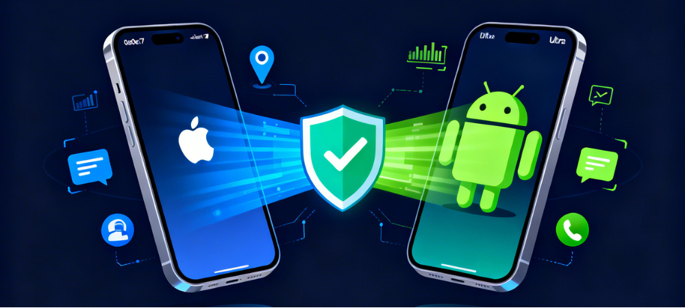 Scale of justice comparing legal phone monitoring versus illegal phone hacking